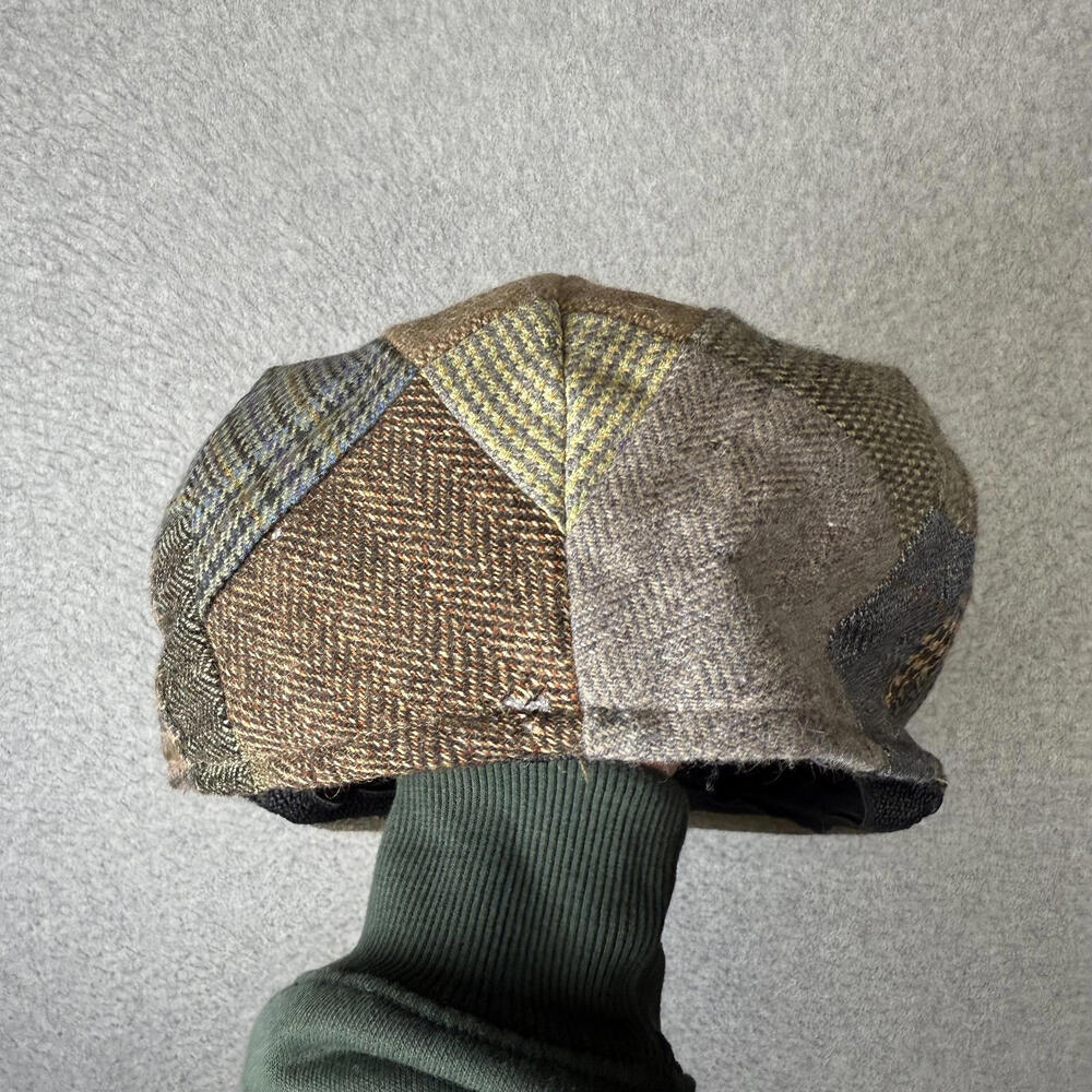 Orvis Men's Wool Blend Patchwork Brown Checked Herringbone Lined Cabbie Newsboy - Picture 4 of 9